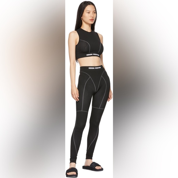 HERON PRESTON ACTIVE LEGGINGS LOGO BLACK WHITE SIZE: S/M‎ EUC - Picture 1 of 12